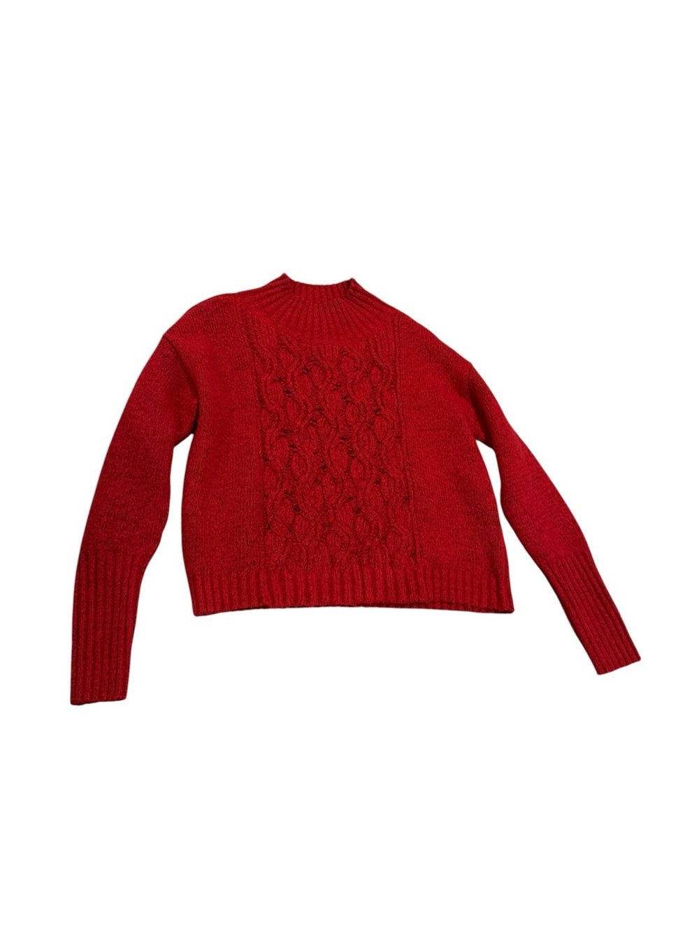 White House Black Market Outlet Red Cable-Knit Mock Neck Sweater
